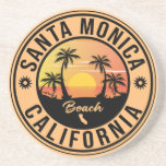 Dessous De Verre En Grès Père Noël Monica California Retro Sunset Souvenirs<br><div class="desc">Père Noël Monica California. Ce design rétro fait un grand cadeau de Noël ou d'anniversaire pour les fans de Père Noël Monica Beach. Le design rétro des vibes d'été est un cadeau parfait pour les amateurs de voyage et de destinations tropicales.</div>