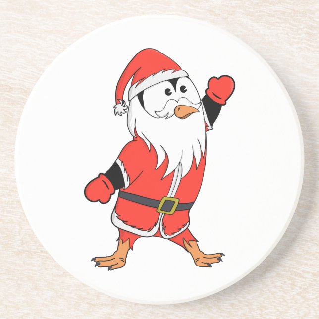 Dessous De Verre En Grès Père Noël Penguin Prêt pour Noël (Devant)