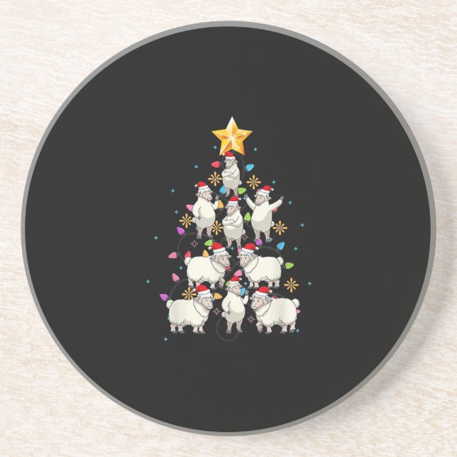 Dessous De Verre En Grès père Noël Sheep Christmas Tree Lights Drôle cadeau (Devant)