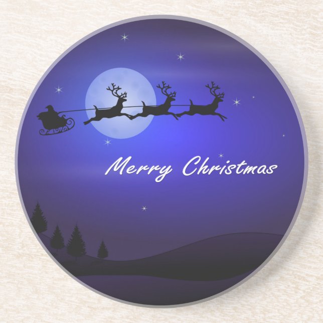 Dessous De Verre En Grès Père Noël Sleigh Moon Joyeux Noël (Devant)