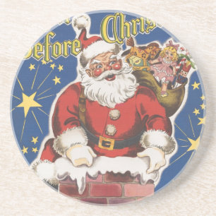 Dessous De Verre En Grès Père Noël vintage, La Nuit avant Noël