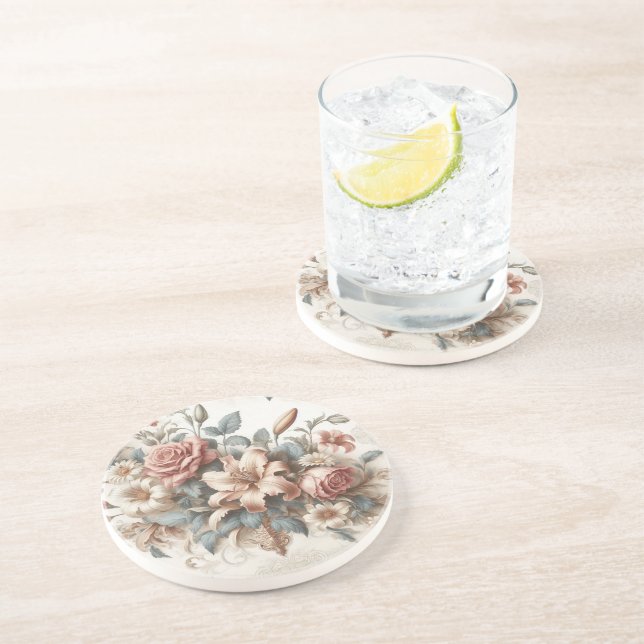 Dessous De Verre En Grès Perfection florale ancienne légère (Côté)