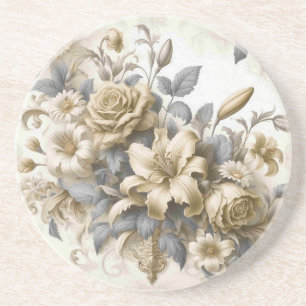 Dessous De Verre En Grès Perfection florale Jaune antique