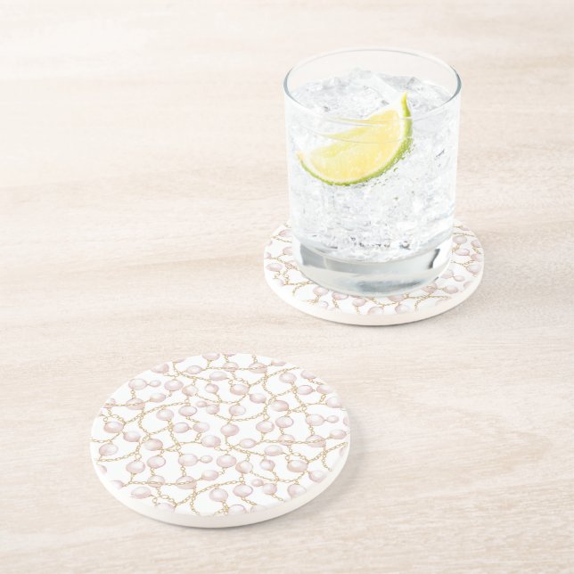 Dessous De Verre En Grès Perles Rose Or Glamour (Côté)