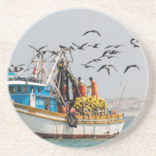 Dessous De Verre En Grès Pérou, Los Organos. Bateau de pêche à Los Organos