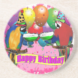 DESSOUS DE VERRE EN GRÈS PERROQUETS D'ANNIVERSAIRE