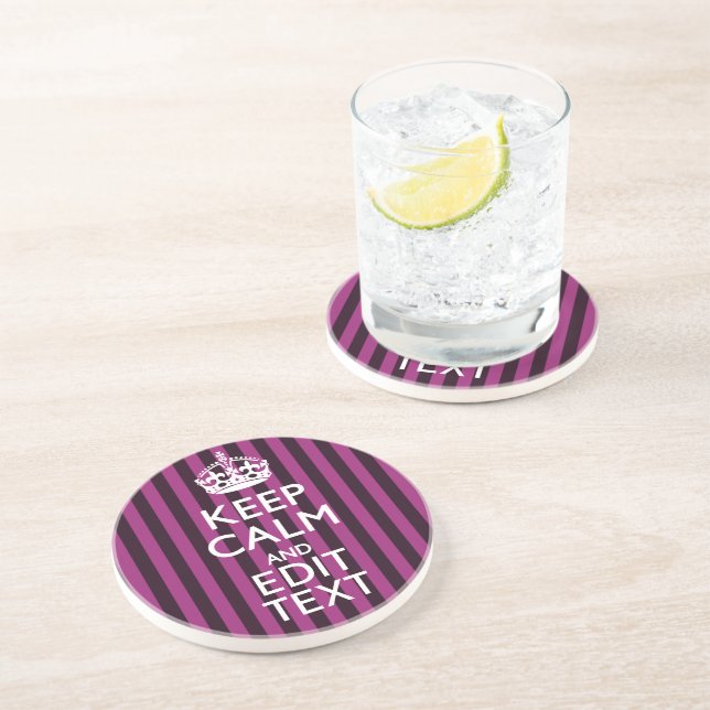 Dessous De Verre En Grès Personalisé KEEP CALM Votre Texte Fuchsia Stripes (Côté)