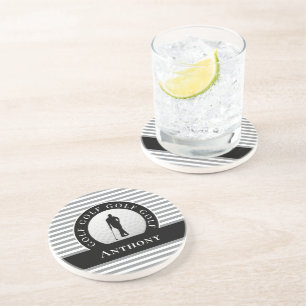 Dessous De Verre En Grès Personnalisé Golfer Monogramme Nom Gris Noir Pour 