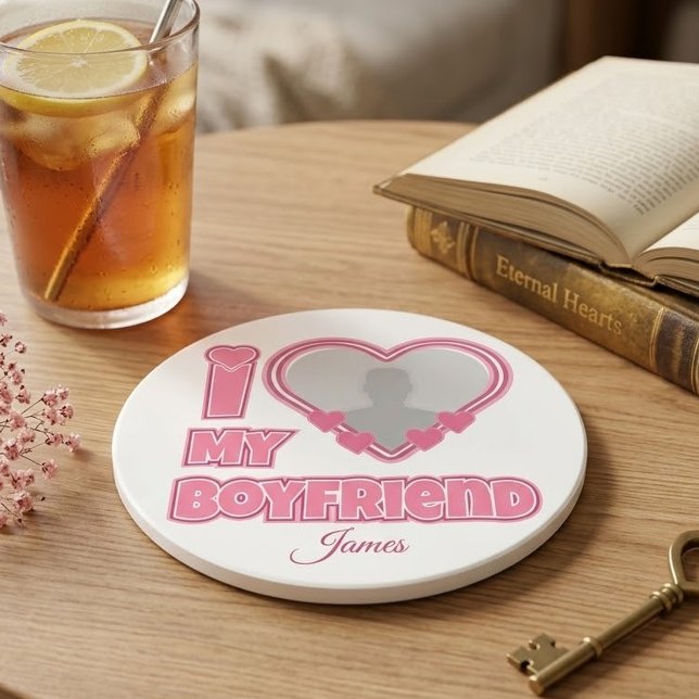 Dessous De Verre En Grès Personnalisé J'aime mon petit ami – Ajouter une ph (Créateur téléchargé)