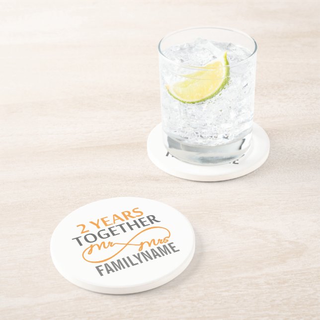 Dessous De Verre En Grès Personnalisé M. et Mme 2e anniversaire (Côté)
