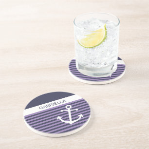 Dessous De Verre En Grès Personnalisé sur mesure nautique violet bande viol
