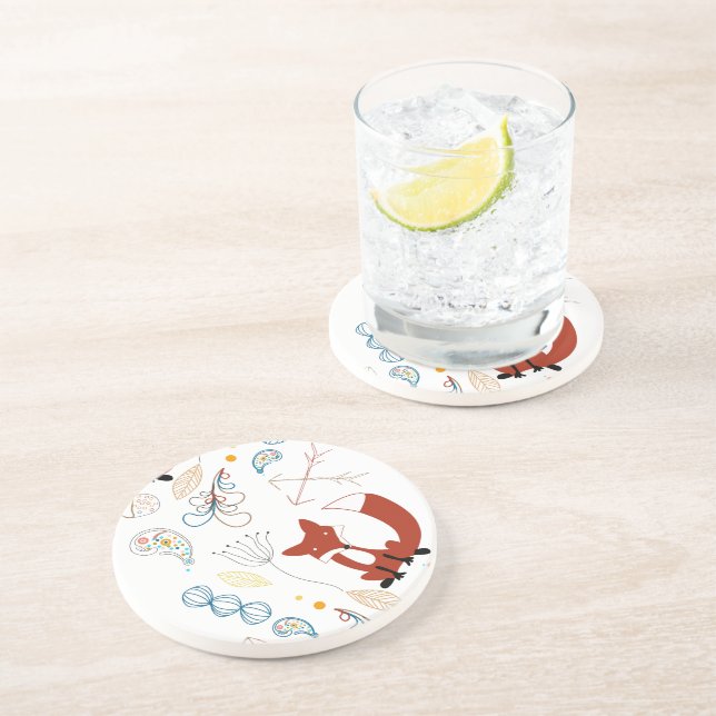 Dessous De Verre En Grès Personnaliser le Motif Woodland Fox moderne (Côté)