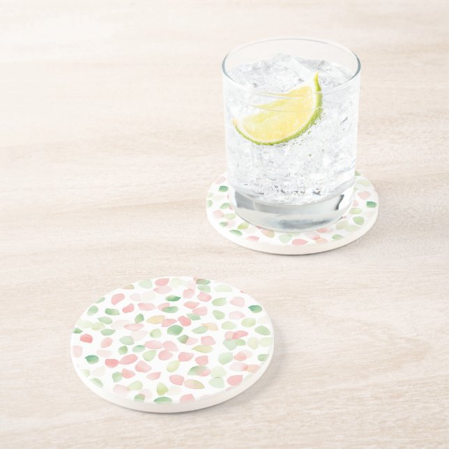 Dessous De Verre En Grès Pétales de fleurs rose pastel menthe jolies   (Côté)