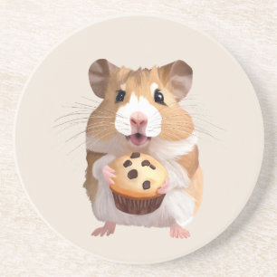Dessous De Verre En Grès Petit Hamster Cute Tenant Un Muffin