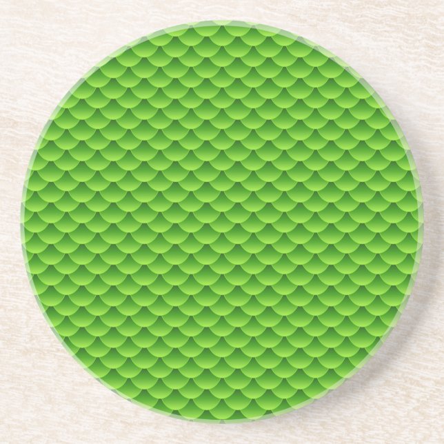 Dessous De Verre En Grès Petit motif vert d'échelle de poissons (Devant)