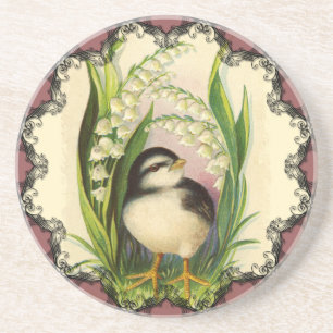 Dessous De Verre En Grès Petit Oiseau Rondelle Vintage