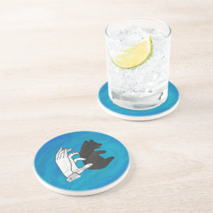 Dessous De Verre En Grès Petit Ours Ombre Sur Bleu