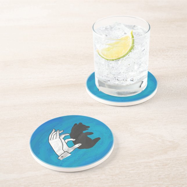 Dessous De Verre En Grès Petit Ours Ombre Sur Bleu (Côté)