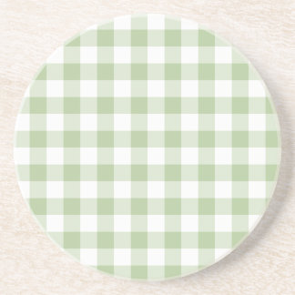 Dessous De Verre En Grès Petit Sage et Gingham Blanc