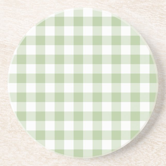 Dessous De Verre En Grès Petit Sage et Gingham Blanc (Devant)