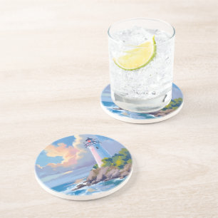 Dessous De Verre En Grès Phare côtier Vagues de l'océan bleu mer