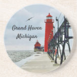Dessous De Verre En Grès Phare de Grand Haven Michigan<br><div class="desc">Ce dessous de verre est doté du phare de la jetée Grand Haven,  Michigan.</div>
