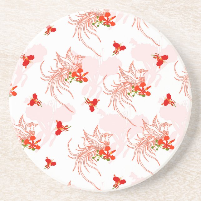 Dessous De Verre En Grès Phoenix Oiseau Et Phoenix Fleur Motif Sans Faille (Devant)