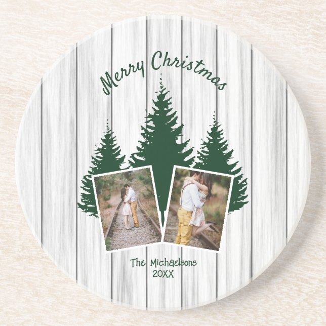 Dessous De Verre En Grès Photo de Noël rustique en bois (Devant)