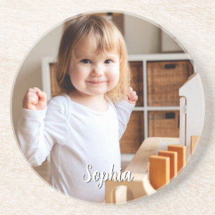 Dessous De Verre En Grès Photo de votre enfant et nom manuscrit