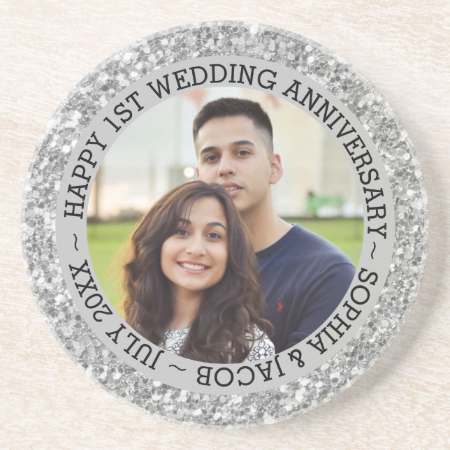 Dessous De Verre En Grès Photo personnalisée 1er anniversaire (Devant)