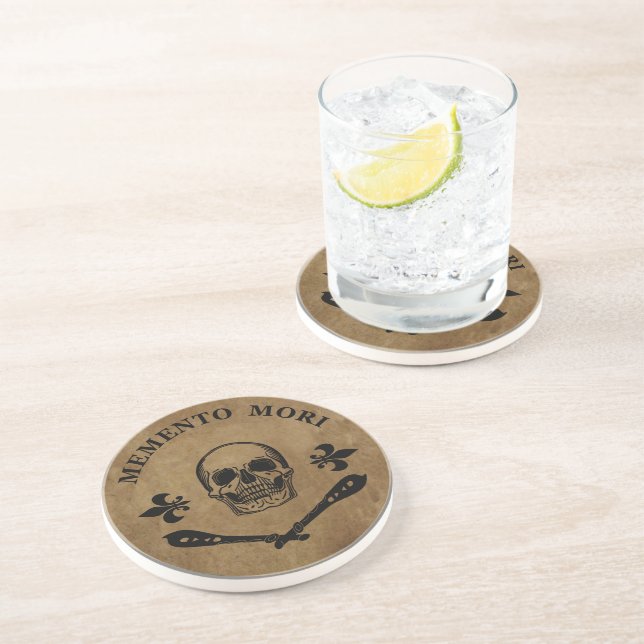 Dessous De Verre En Grès Phrase latin - Saisir le Jour - Crâne Memento Mori (Côté)