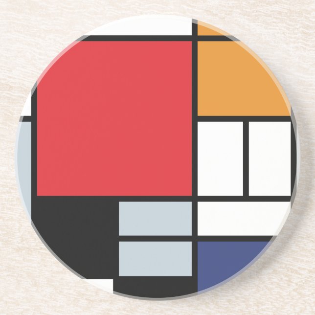 Dessous De Verre En Grès Piet Mondrian - Composition avec un grand plan rou (Devant)