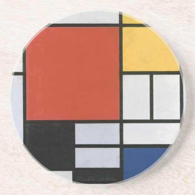 Dessous De Verre En Grès Piet Mondrian Rouge Bleu Jaune Art Abstrait (Devant)