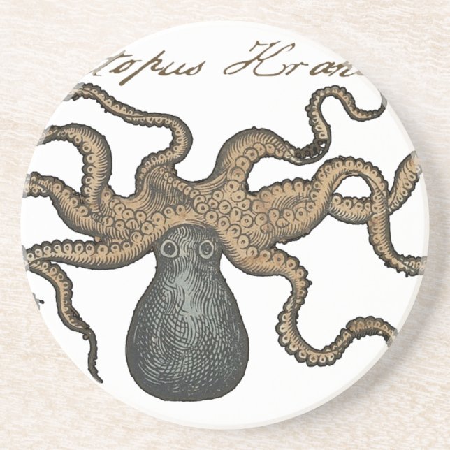 Dessous De Verre En Grès Pieuvre Kraken Antique Faune Marine Côtière (Devant)