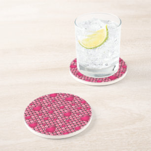 Dessous De Verre En Grès Pile rose avec des coeurs