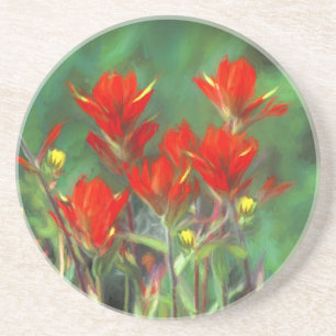 Dessous De Verre En Grès Pinceau Indien Peinture - Art Floral Original
