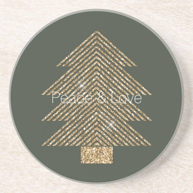 Dessous De Verre En Grès Pine Green Gold Glitzy Parties scintillant Arbre d (Devant)