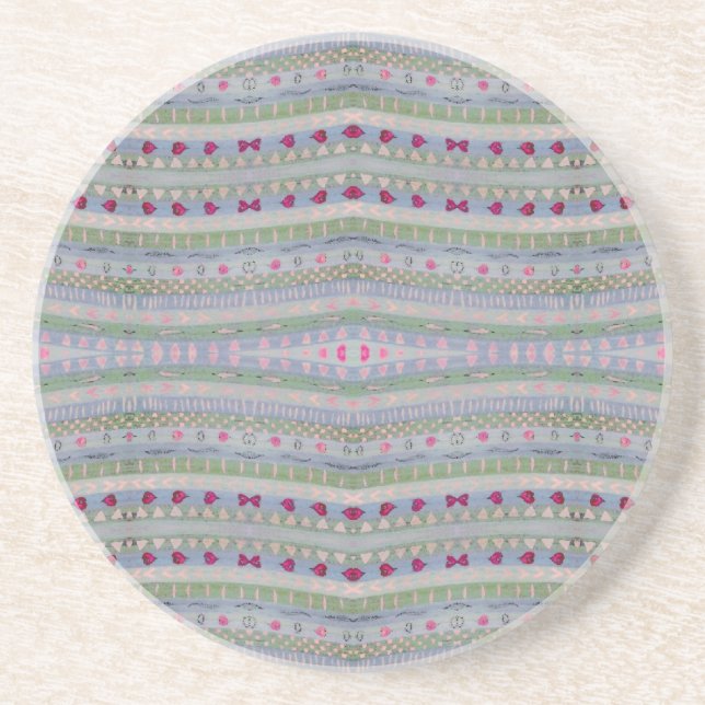 Dessous De Verre En Grès Pink and Green Pretty Hearts Motif (Devant)