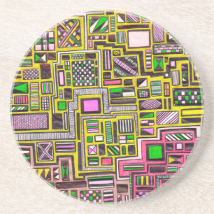 Dessous De Verre En Grès Pink and Yellow Geometric shapes pop art punk