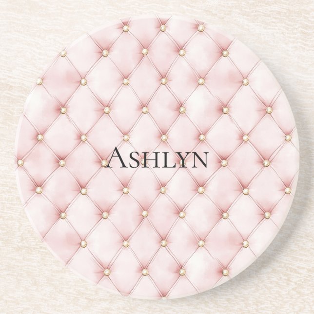 Dessous De Verre En Grès Pink Blush Gold Tufts Anniversaire (Devant)