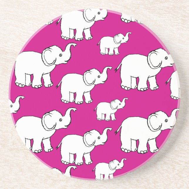 Dessous De Verre En Grès Pink Cute Animal Pattern Cartoon Elephant Pattern (Devant)