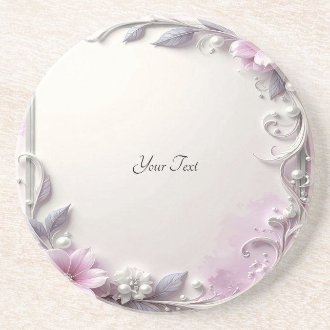 Dessous De Verre En Grès Pink Floral Frame Sandstone Coaster (Devant)