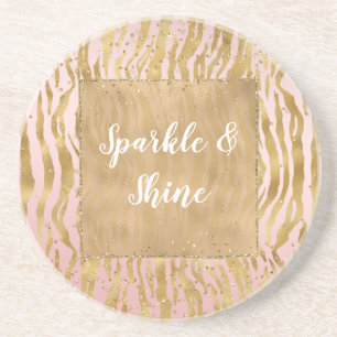 Dessous De Verre En Grès Pink Gold Glitz Sparkle Zebra Print