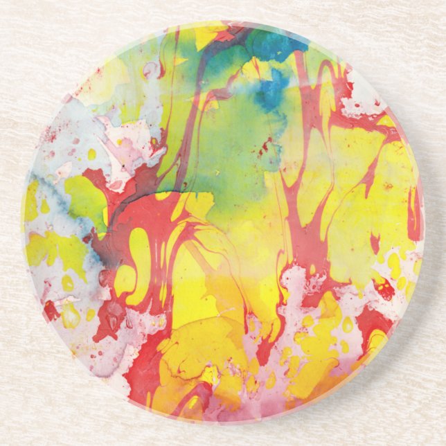 Dessous De Verre En Grès Pink Red Yellow Blue Green Marble Look Abstract (Devant)
