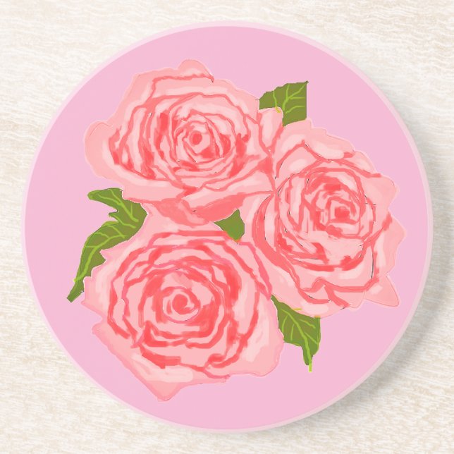 Dessous De Verre En Grès Pink roses (Devant)