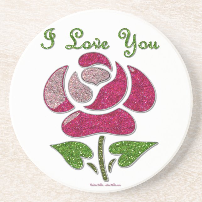 Dessous De Verre En Grès Pink Stencil Rose I Love You (Devant)