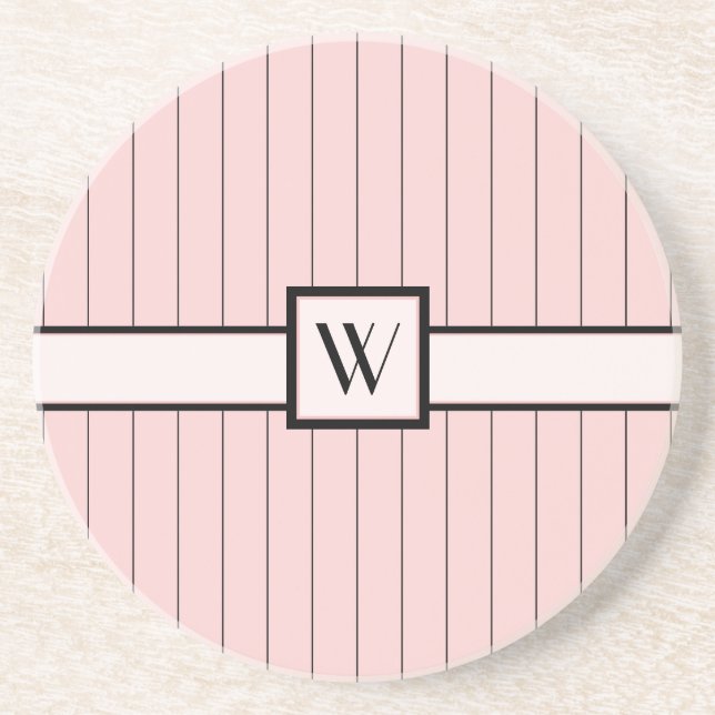 Dessous De Verre En Grès Pink with Black Pinstripes Sandstone Coaster (Devant)