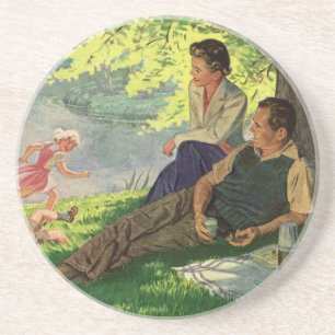 Dessous De Verre En Grès Pique-nique vintage en famille sous un arbre d'omb