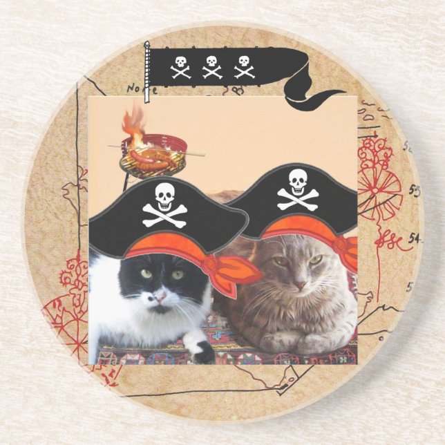 Dessous De Verre En Grès PIRATE CATS ,TREASURE MAPS Talk like a Pirate Day (Devant)