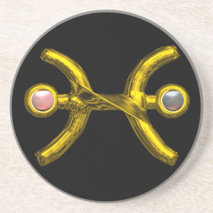 Dessous De Verre En Grès PISCES OR ZODIAC Anniversaire JEWEL Pearls, Noir